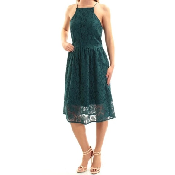 Kensie teal fit and flare mid dress sz M - Picture 6 of 8